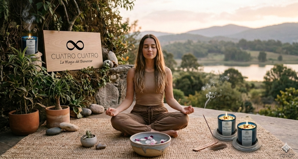 Mujer en pose de meditacion con sera de Soya